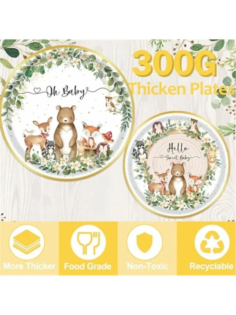 Woodland Baby Shower Plates Napkins Cups Safari Animal Party Tableware Set